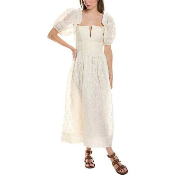 The Great. The Primrose Maxi Dress Eyelet Embroidered Cotton Cream S-1 274792
